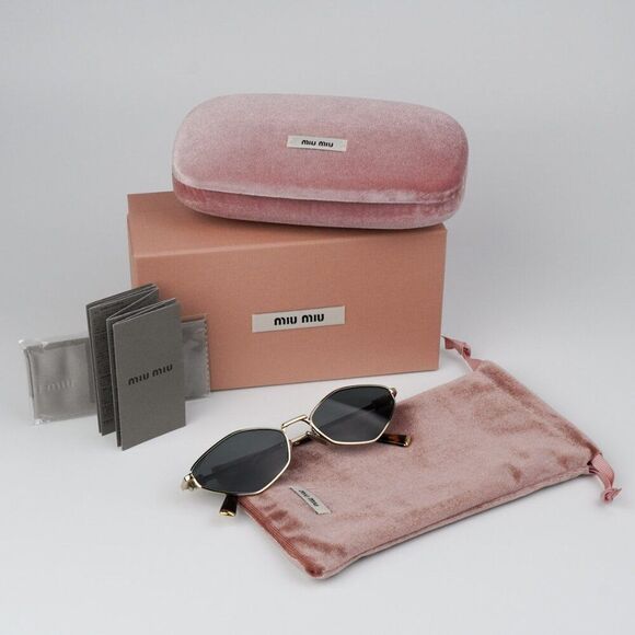 NEW Miu Miu MU56ZS ZVN5S0 Pale Gold Dark Grey Geometric Unisex Sunglasses main image 10